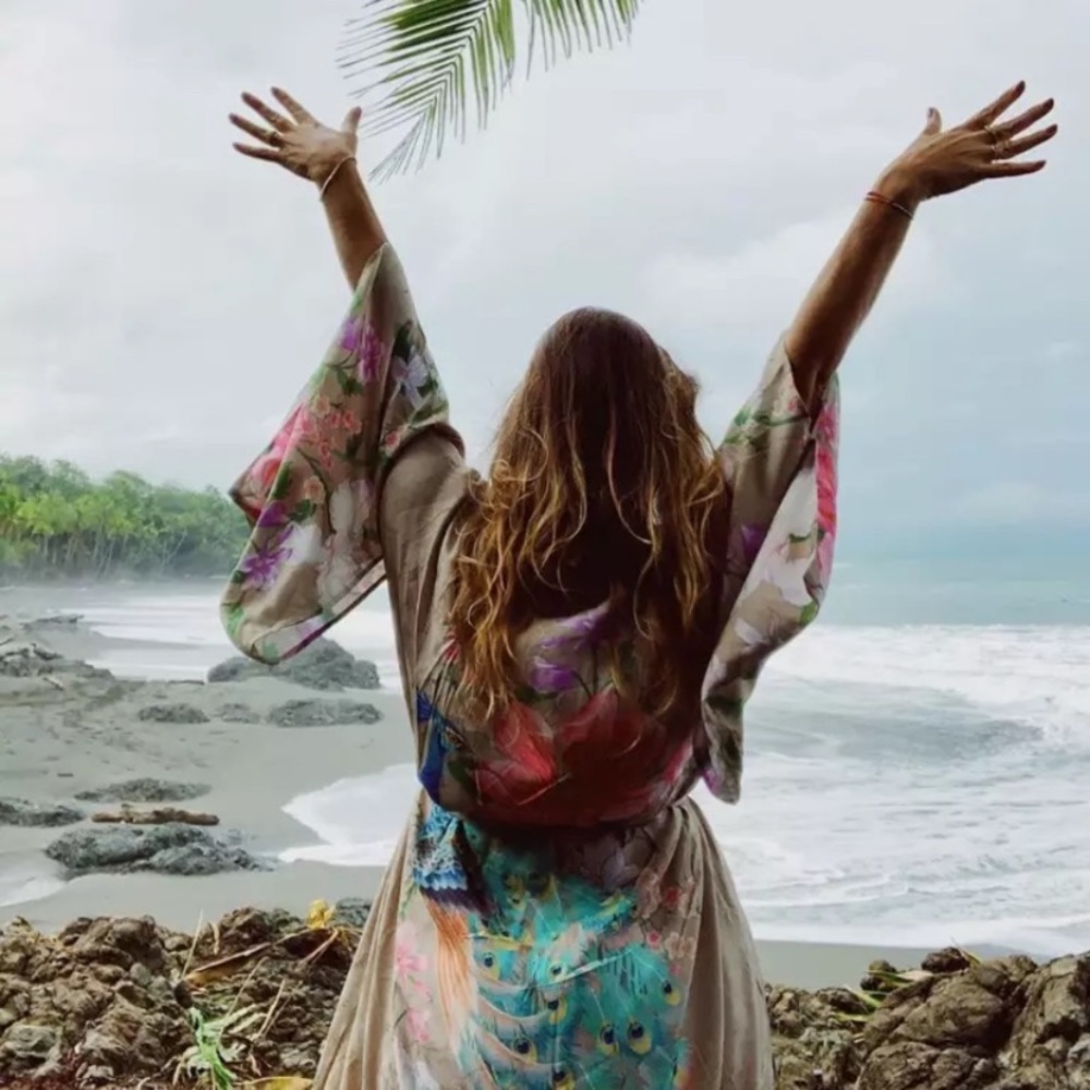 SOLD OUT Gypsy Boho Floral Peacock Kimono Duster Robe - Picture 4 of 12